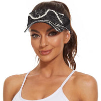 Aloha Hawaii Kalo Pikake Lei Sun Visor Cap Chest Tattoo Black Hawaiian Pattern