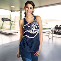 Aloha Hawaii Kalo Pikake Lei Women Racerback Tank Chest Tattoo Oxford Blue Hawaiian Pattern