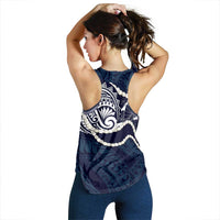 Aloha Hawaii Kalo Pikake Lei Women Racerback Tank Chest Tattoo Oxford Blue Hawaiian Pattern