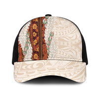 Aloha Hawaii Mikioi Lei Mesh Trucker Cap Beige Tropical Flower Pattern - Polynesian Pride