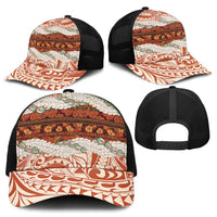 Aloha Hawaii Mikioi Lei Mesh Trucker Cap Cattail Red Tropical Flower Pattern - Polynesian Pride