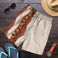 Aloha Hawaii Mikioi Lei Shorts for Men Beige Tropical Flower Pattern - Polynesian Pride