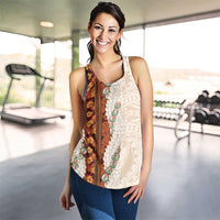 Aloha Hawaii Mikioi Lei Women Racerback Tank Beige Tropical Flower Pattern - Polynesian Pride