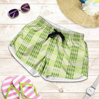 Aloha Hawaii Pakalana Pikake Lei Shorts for Women Palaka Inspired Hawaiian-plaid Pastel Green