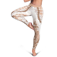 Aloha Hawaii Palaka Leggings Beige Plumeria Lei