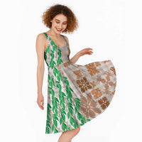 Aloha Hawaii Palaka Tuberose Lei Midi Dress Hawaiian Quilt Seamless Style - Polynesian Pride