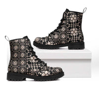 Aloha Hawaii Shell Quilt Leather Boots Seamless Style LT14 Black - Polynesian Pride