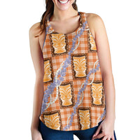 Aloha Hawaii Tiki Palaka Motifs Women Racerback Tank Honohono Lei Orange Elegant Vibes LT14 - Polynesian Pride