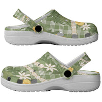 Aloha Puakenikeni Anthurium Pikake Lei Clogs Shoes Green Hawaiian Palaka Pattern LT9 - Polynesian Pride