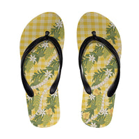 Aloha Puakenikeni Anthurium Pikake Lei Flip Flops Gold Hawaiian Palaka Pattern
