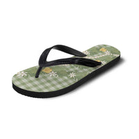 Aloha Puakenikeni Anthurium Pikake Lei Flip Flops Green Hawaiian Palaka Pattern LT9 - Polynesian Pride
