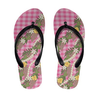 Aloha Puakenikeni Anthurium Pikake Lei Flip Flops Tropical Pink Hawaiian Palaka Pattern