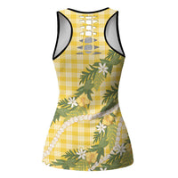 Aloha Puakenikeni Anthurium Pikake Lei Hollow Tank Top Gold Hawaiian Palaka Pattern