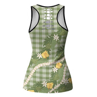 Aloha Puakenikeni Anthurium Pikake Lei Hollow Tank Top Green Hawaiian Palaka Pattern