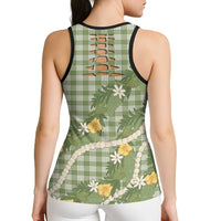 Aloha Puakenikeni Anthurium Pikake Lei Hollow Tank Top Green Hawaiian Palaka Pattern