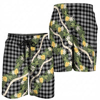 Aloha Puakenikeni Anthurium Pikake Lei Shorts for Men Black Hawaiian Palaka Pattern LT9 - Polynesian Pride