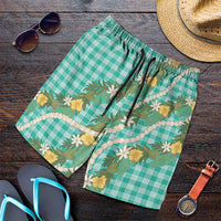 Aloha Puakenikeni Anthurium Pikake Lei Shorts for Men Marine Hawaiian Palaka Pattern