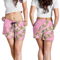 Aloha Puakenikeni Anthurium Pikake Lei Shorts for Women Tropical Pink Hawaiian Palaka Pattern