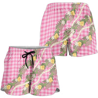 Aloha Puakenikeni Anthurium Pikake Lei Shorts for Women Tropical Pink Hawaiian Palaka Pattern