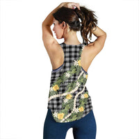 Aloha Puakenikeni Anthurium Pikake Lei Women Racerback Tank Black Hawaiian Palaka Pattern