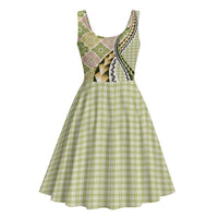 Aloha Vintage Palaka Floral Hawaiian Quilt Midi Dress Omaomao Motif - Polynesian Pride