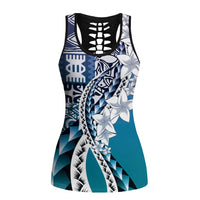 Aloha Vintage Plumeria Hawaiian Tapa Pattern Hollow Tank Top Blue Hawaiian Tapa Pattern LT9 Female Blue - Polynesian Pride