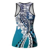 Aloha Vintage Plumeria Hawaiian Tapa Pattern Hollow Tank Top Blue Hawaiian Tapa Pattern LT9 - Polynesian Pride