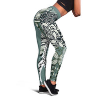 Aloha Vintage Plumeria Hawaiian Tapa Pattern Leggings Dark Turquoise Hawaiian Tapa Pattern - Polynesian Pride