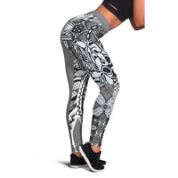 Aloha Vintage Plumeria Hawaiian Tapa Pattern Leggings Gray Hawaiian Tapa Pattern - Polynesian Pride