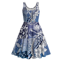 Aloha Vintage Plumeria Hawaiian Tapa Pattern Midi Dress Blue Hawaiian Tapa Pattern - Polynesian Pride