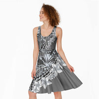 Aloha Vintage Plumeria Hawaiian Tapa Pattern Midi Dress Gray Hawaiian Tapa Pattern - Polynesian Pride