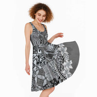 Aloha Vintage Plumeria Hawaiian Tapa Pattern Midi Dress Gray Hawaiian Tapa Pattern - Polynesian Pride