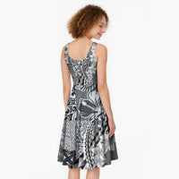 Aloha Vintage Plumeria Hawaiian Tapa Pattern Midi Dress Gray Hawaiian Tapa Pattern - Polynesian Pride