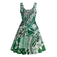 Aloha Vintage Plumeria Hawaiian Tapa Pattern Midi Dress Green Hawaiian Tapa Pattern - Polynesian Pride
