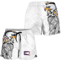 American Samoa Shorts for Women Tribal Tattoo with Eagle White