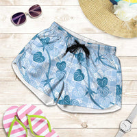 Anthurium Pikake Ti Leaf Palaka Shorts for Women Blue Version
