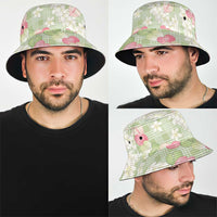 Anthurium Plumeria Lei Pastel Bucket Hat Green Hawaiian Splendid Palaka