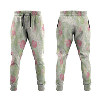 Anthurium Plumeria Lei Pastel Jogger Pants Green Hawaiian Splendid Palaka