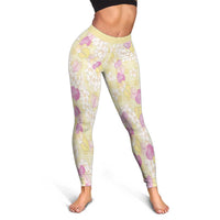 Anthurium Plumeria Lei Pastel Leggings Yellow Hawaiian Splendid Palaka LT01 - Polynesian Pride