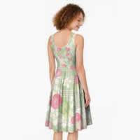 Anthurium Plumeria Lei Pastel Midi Dress Green Hawaiian Splendid Palaka