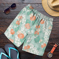 Anthurium Plumeria Lei Pastel Shorts for Men Teal Hawaiian Splendid Palaka LT01 Teal - Polynesian Pride