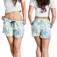 Anthurium Plumeria Lei Pastel Shorts for Women Blue Hawaiian Splendid Palaka LT01 - Polynesian Pride