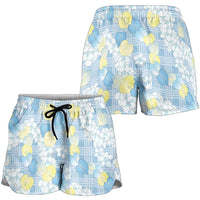 Anthurium Plumeria Lei Pastel Shorts for Women Blue Hawaiian Splendid Palaka LT01 - Polynesian Pride