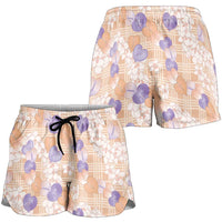 Anthurium Plumeria Lei Pastel Shorts for Women Orange Hawaiian Splendid Palaka