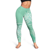 Aotearoa Maori Koru Curves Leggings Silver Ferns - Mint LT7 - Polynesian Pride