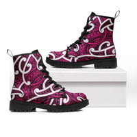 Aotearoa Maori Kowhaiwhai Leather Boots Mawhero Puhoro and Patiki LT9 Pink - Polynesian Pride