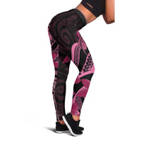Aotearoa Maori Leggings Pink Fern Ribbons on Black - Polynesian Pride