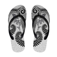 Aotearoa Maori Sea Animals Tribal Flip Flops Manta Ray and Shark Moko Pattern White Color