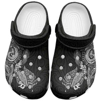 Aotearoa Moko Tribal Tattoo Clogs Shoes New Zealand Maori Penguin and Fantail Black Color