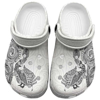 Aotearoa Moko Tribal Tattoo Clogs Shoes New Zealand Maori Penguin and Fantail White Color